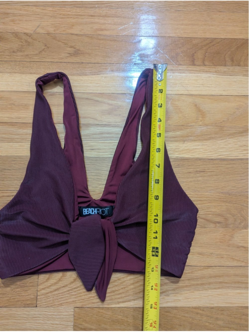BEACH RIOT Dallas Burgundy Ribbed Tie Front Bikini Top Free People Small - Picture 9 of 10